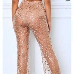 White Fox Boutique Gold Sequin Mesh Pants